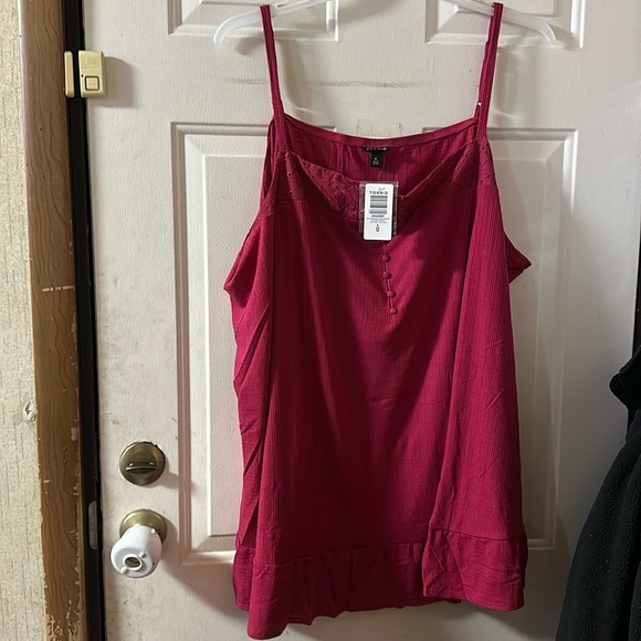 torrid Tops - TORRID Texture Knit Woven Eyelet Square Neck Swing Tank: DARK PINK: NWT: SIZE 6